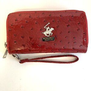 Beverly Hills Polo Club Red Ostrich Textured Clutch/Wallet